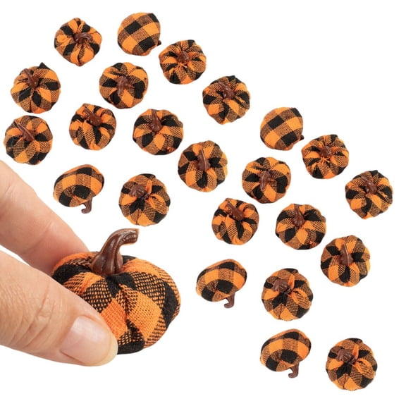 24pc Small Orange/Black Plaid Pumpkins - for Fall/Halloween Decor - Factory Direct Craft