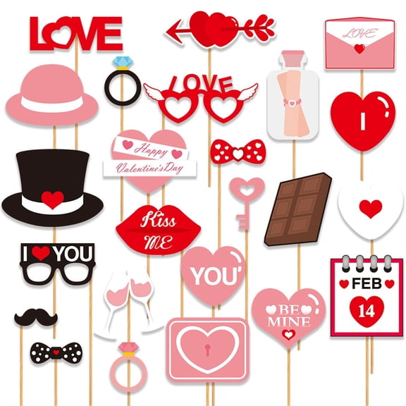 24pc Valentine's Day Photo Props Wedding Valentine's Day Photo Booth Props Party Favors (As Show)