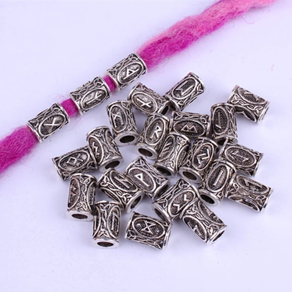 24pc Viking Rune Beads for Dreadlocks, Hair Jewelry Charms with Norse Symbols for Braiding, DIY Viking Hair Accessories, Alloy Large Hole Beads for Braids & Hair Decor (24 Pieces)