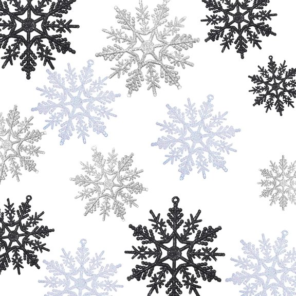 24pc jet black glitter snowflake Christmas ornaments 4"
