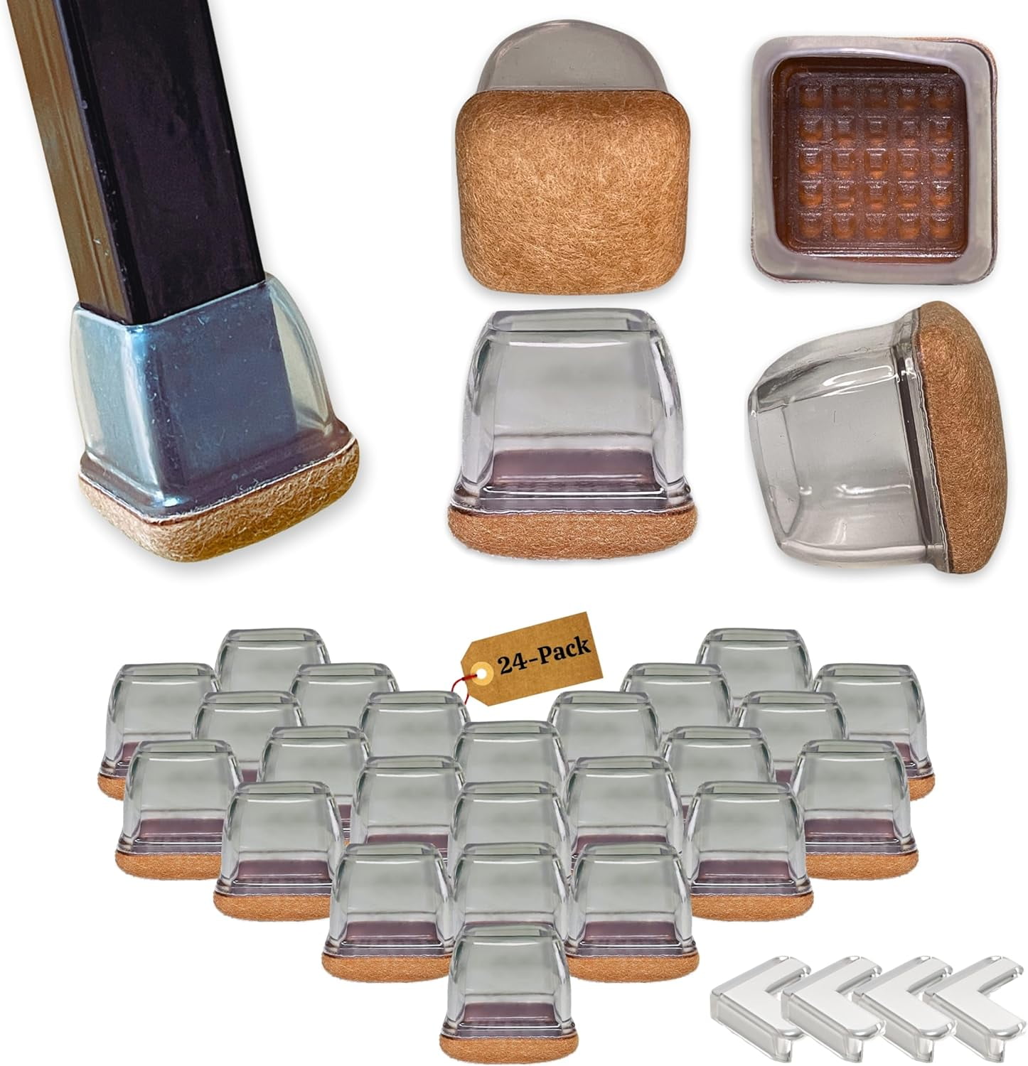 24pcs 1.2 Square Furniture Leg Floor Protectors w/ 0.4 Thickened Felt
