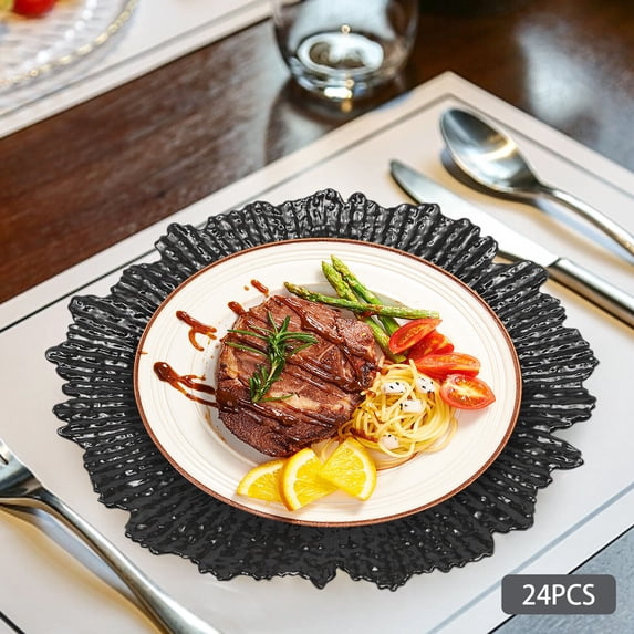 24pcs 12.6-Inch Charger Plates Round Reef Plate Tableware for Wedding Party Black