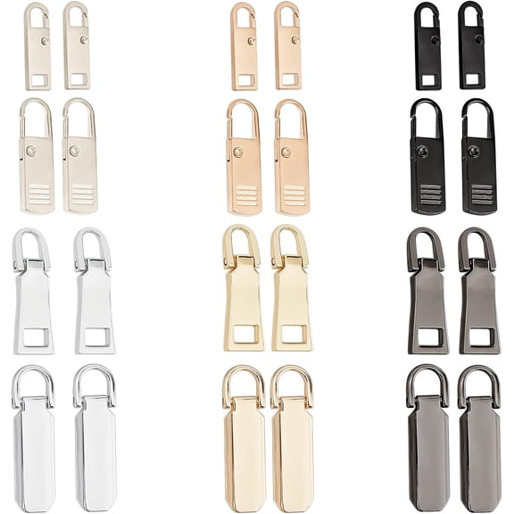24pcs 12 Styles Zipper Pull-Tab Replacement Metal Zipper Puller Backpack Zippers Extender Handle Mend Fixer for Household Sewing Outdoors Spare Clothes Backpacks Tents Jackets Luggage for DIY