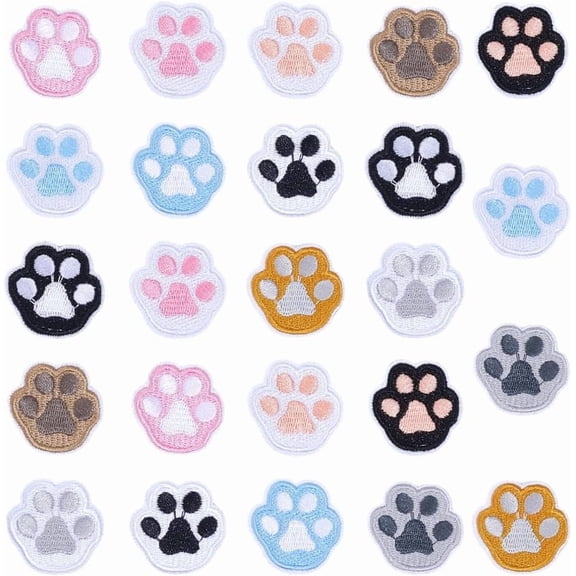24pcs 12 colors Paw Print Polyester Computerized Embroidery Iron on/Sew on Patches Chinese style Appliques Mixed color 32x33x2mm