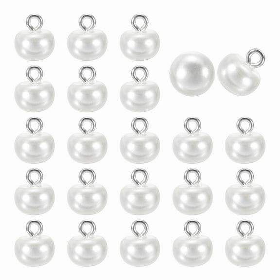 24pcs 16L Round Faux Pearl Buttons 10mm 3/8" Half Ball Dome Metal Shank Sewing Buttons Replacement DIY Small Button for Clothing Bridal Wedding Dress DIY Crafts, White