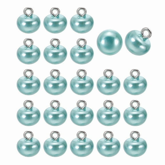 24pcs 16L Round Faux Pearl Buttons 10mm 3/8" Half Ball Dome Metal Shank Sewing Buttons Replacement DIY Small Button for Clothing Bridal Wedding Dress DIY Crafts, Light Blue