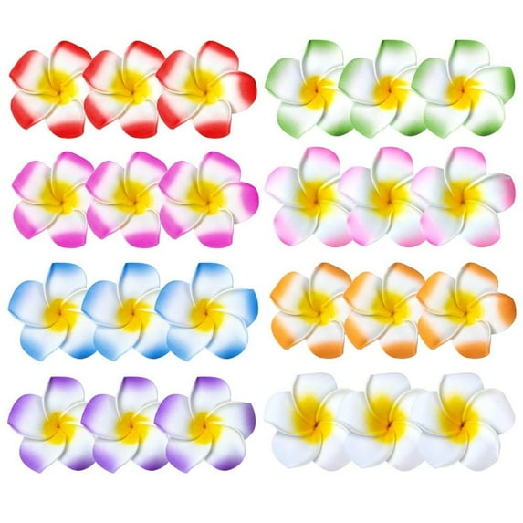 24pcs 2.5 Inch Hawaiian Flower Hair Clips,Hawaii Plumeria Hair Clip Beach Flower Headpieces for Wedding Party Sports & Outdoor