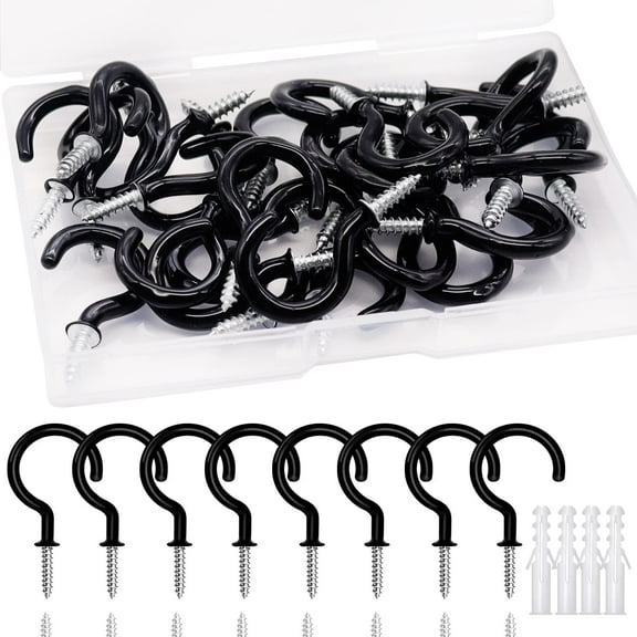 24pcs 2.9Inch Black Ceiling Hooks Vinyl Coated Screw-in Hooks with 30pcs Expansion Pipe for Decorating Christmas Lights Hanger Hooks Outdoor Wire and Fairy Lights D-014-2
