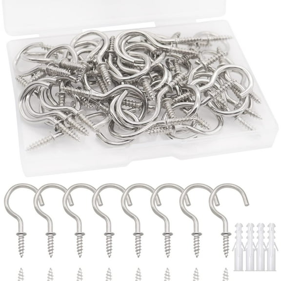 24pcs 2.9Inch Silver Ceiling Hooks Vinyl Coated Screw-in Hooks with 30pcs Expansion Pipe for Decorating Christmas Lights Hanger Hooks Outdoor Wire and Fairy Lights D-016-2