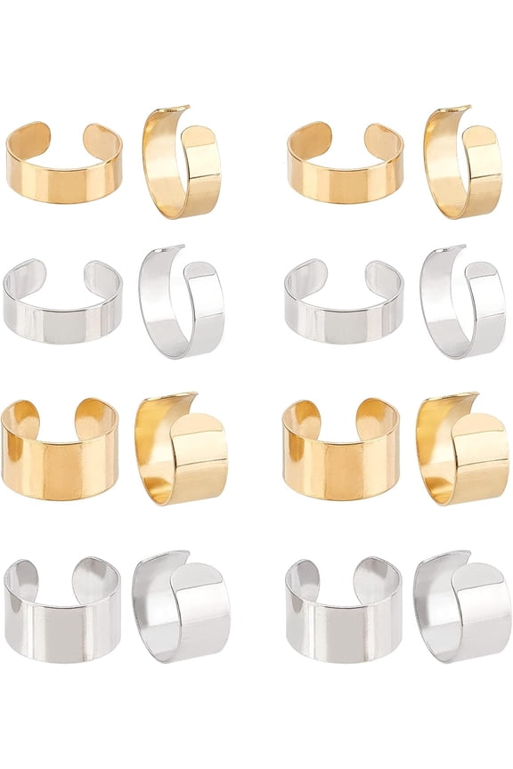 24pcs 2 Colors Plain Wide Band Rings 304 Stainless Steel Cuff Rings Open Rings