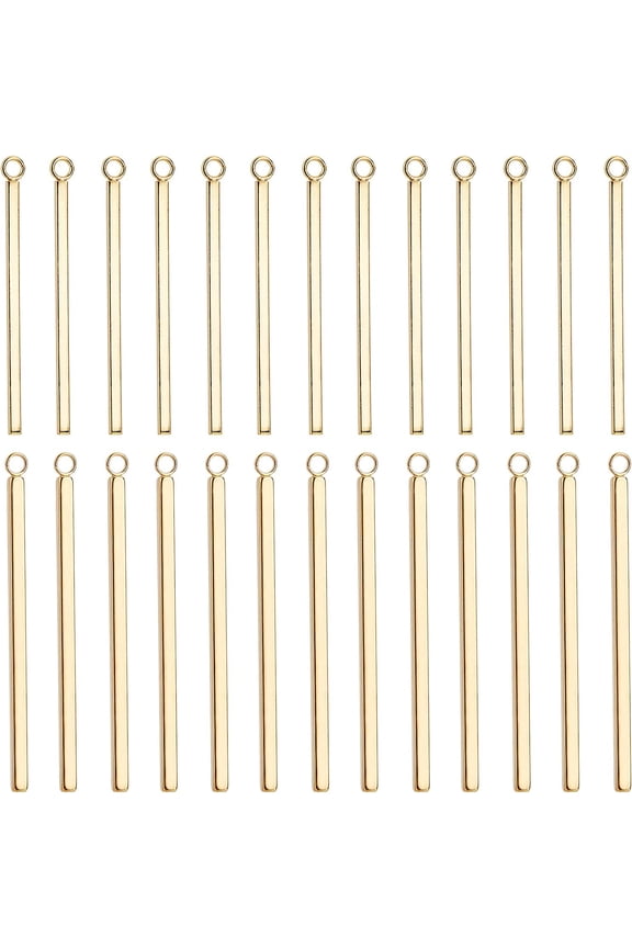 24pcs 2 Sizes Golden Vertical Pendant 304 Stainless Steel Bar Pendants Necklace Charms Pendant for Jewelry Making 1.8~2mm Hole for DIY