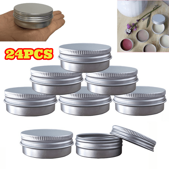 24pcs 2 oz Silver Aluminum Tins Metal Steel Jar Cans Sample Cosmetic Containers Slip Slide Bottle Box with Screw Cover for Make Up Eye Shadow Powder Lip Balm