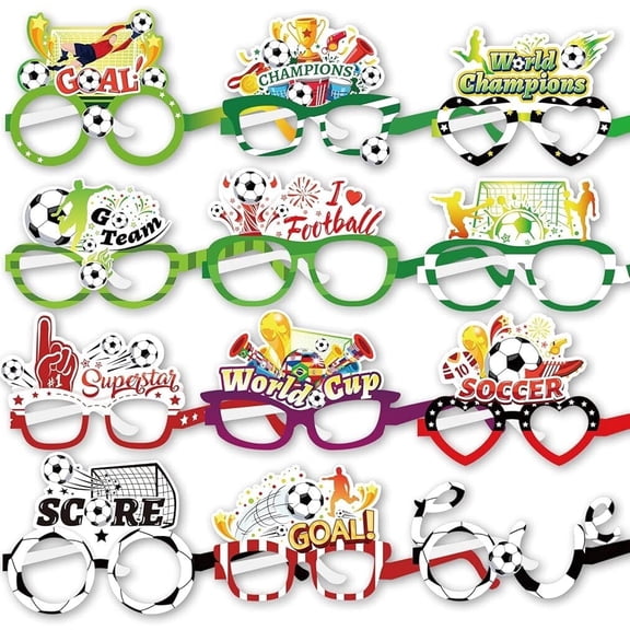 24PCS 2026 Soccer Cup Party Glasses, Funny Paper Eyeglasses Soccer Photo Booth Props Party Favor