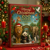 24pcs 2025 Merry Christmas Zoo Advent Calendar - Festive Animal-Themed Christmas Countdown Calendar for Families, Fun Zoo Holiday Advent Decor for Home Party & Celebrations, 10.2*7.08in, Red