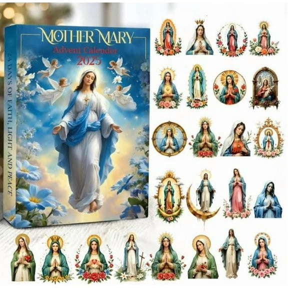 24pcs 2026 Mary Advent Calendar - 24 Days of Faith, Light & Peace, Festive Countdown Calendar for Home, Office & Religious Holiday Decor, Durable Paper Design with Inspirational Details