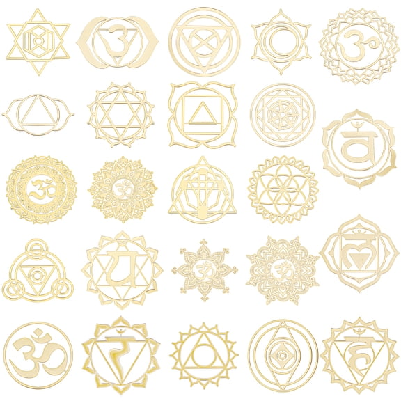 24pcs 24 Styles Chakras Stickers Mixed Patterns Golden Energy Stickers Theme Metal Decals Brass Self-Adhesive Decals for DIY Scrapbooking Phone
