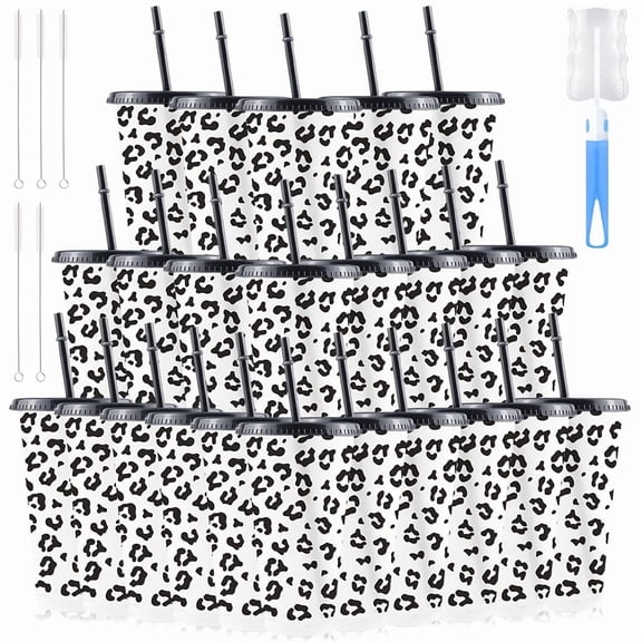 24pcs 24oz leopard print PP sports cups, reusable and ideal for coffee, fruit drinks, cold beverages and daily use. Perfect for kitchen and party decor