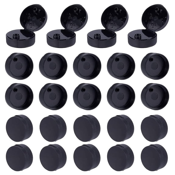 24pcs 24pcs Caps 38-400 Black Flip Top Caps With 7.6mm Orifice Round Ribbed Snap Closures Caps Replacement Flip-Top Dispensing Caps Reusable Plastic Bottle Cap Inner Diameter 37.5mm