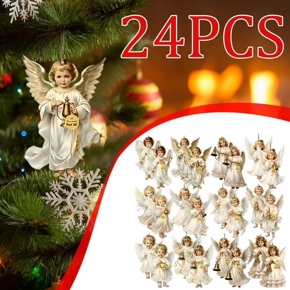 24pcs 2D Victorian Angel Ornament Set - Christmas Hanging Decor, Delicate Angel Figurine Pendants for Christmas Trees, Victorian-Style Holiday Ornaments to Add Charm & Whimsy, 2.4*3.2in, B