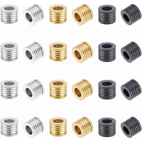 24pcs 3 Colors Paracord Bead Column Spacer Beads Beads 4mm Inner Stainless Steel Grooved Tube Beads Lanyard Beads for Knives