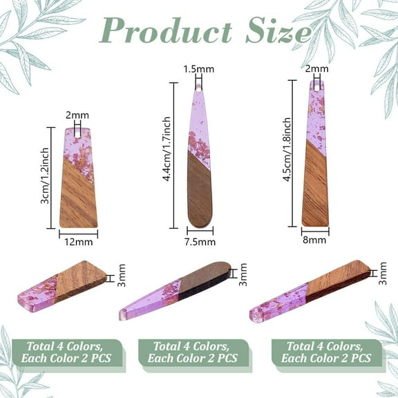 24pcs 3 Styles Resin Wood Charms Resin Pendants Wood Charms Resin Art Pendants 1.2~1.7" Teardrop Trapezoid Charms for Necklace Making Earring Charms for Jewellery Making DIY Crafts