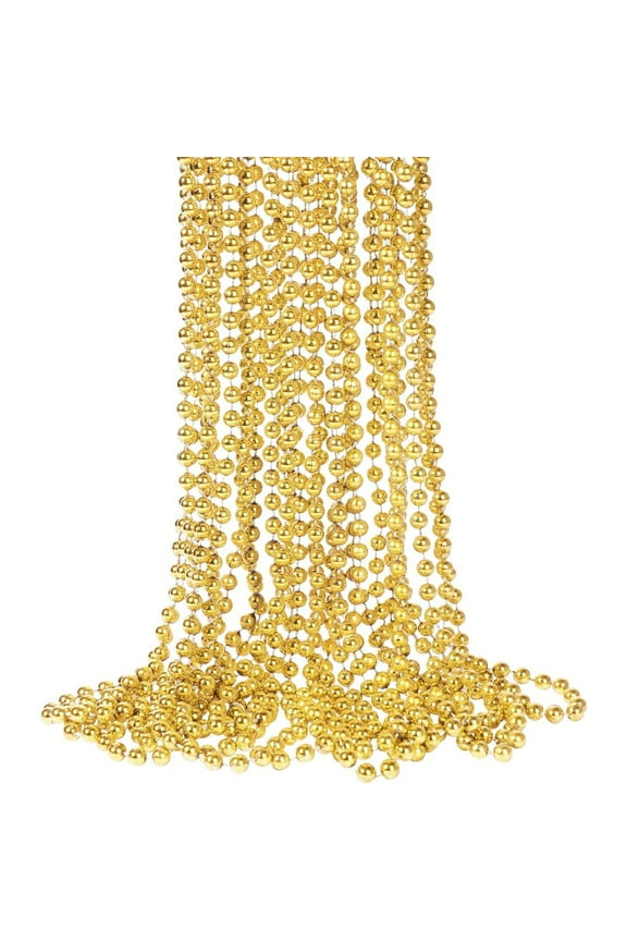 24pcs 33 Inch Metallic Hot Pink Bead Necklaces Bulk Round Beaded Necklaces Costume for Mardi Gras Party Christmas Festive Events (72pcs gold)