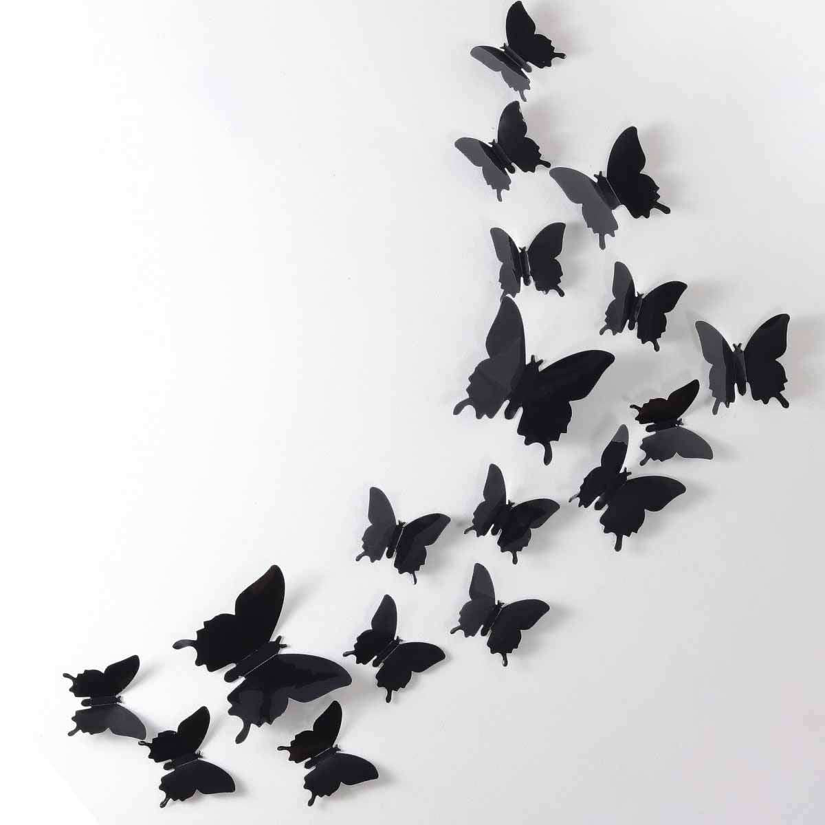 24pcs 3D Butterfly Removable Mural Stickers Wall Stickers Decal for Home and Room Decoration (Pink) - Black