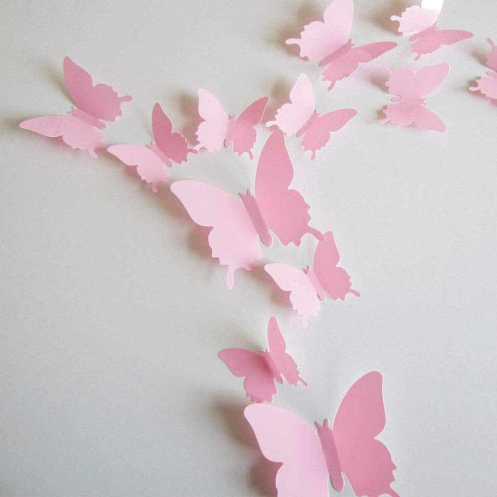 24Pcs 3D Butterfly Removable Wall Stickers Decal | Assorted Sizes, Waterproof PVC, For Kids Bedroom, Living Room, Bathroom Decor (Red)