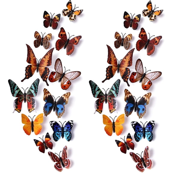 24pcs 3D Vivid Special Man-Made Lively Butterfly Wall Stickers Removable Butterflies Wall Decals 3D Nursery Art Decor for Kids Girls Bedroom Living Room Classroom Party Decoration Brown