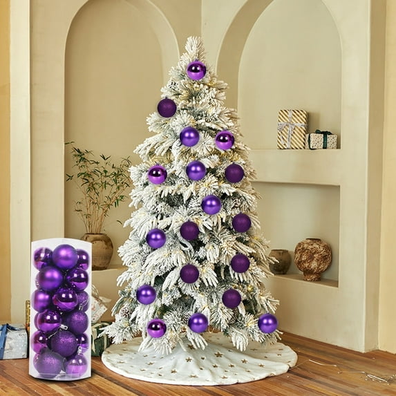 24pcs 1.6in Large Christmas Tree Balls Ornaments, Colored Shatterproof Plastic Decorative Hanging Baubles for Xmas Tree Decor Holiday Party Wedding Decoration (Purple)
