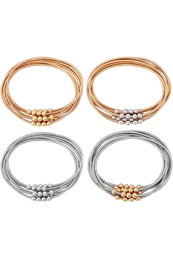 24pcs 4 Colors Guitar String Bracelet Stackable Bracelets Adjustable Stretch Bracelets Boho Bracelet Strand Statement Bangles for Music Lovers Inner Diameter: 2-3/8 Inch