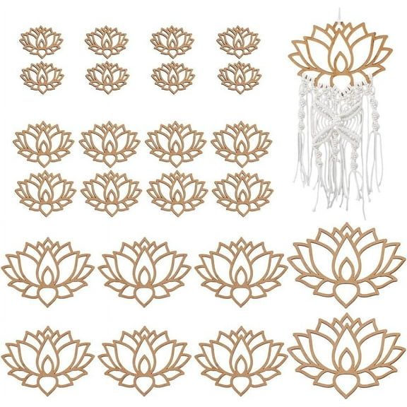 24pcs 4 Sizes Lotus Dream Catcher Wooden Rings Wood Lotus Dream Catcher Hoops Lotus Macrame Ring Wooden Hoop Craft Rings for DIY Craft Dream Catcher Making Wall Hanging Decor 1set