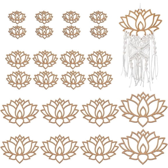 24pcs 4 Sizes Lotus Dream Catcher Wooden Rings Wood Lotus Dream Catcher Hoops Lotus Macrame Ring Wooden Hoop Craft Rings