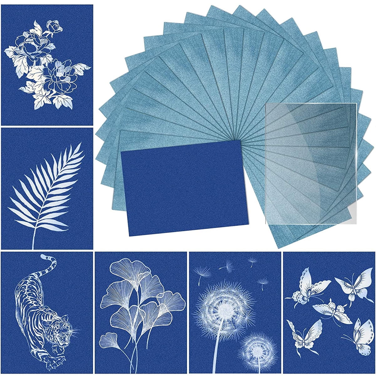 60 Sheets Cyanotype Paper Sun Art Paper Kit High Sensitive Sun Paper White  Solar Activated Nature Sun Printing Kit Drawing Art Paper for Kids Adults  Arts Crafts DIY Project (5.8 x 8.3 Inch)
