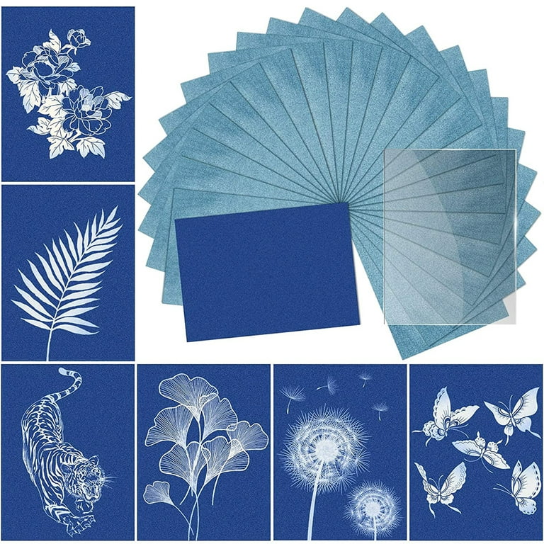 MAGICLULU 24pcs Cyanotype Solar Activated Printing Papers A4 Printing Paper  Nature Print Paper Sun Activated Clear Transparent Printer Paper Diy