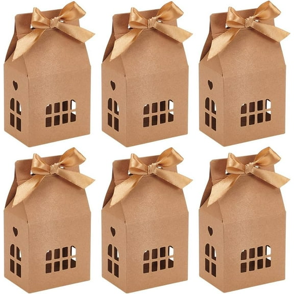 24pcs 5x3 Inch Camel House Shaped Gift Boxes Candy Kraft Paper House Shaped Boxes Treat Gift Boxes for Christmas Wedding Baby Shower Birthday Party