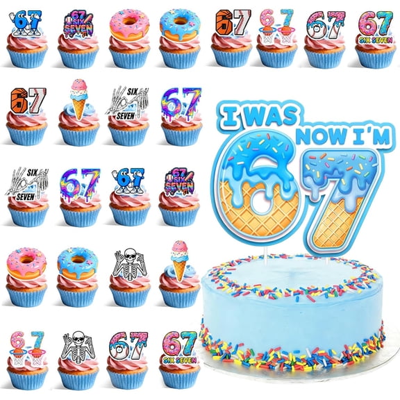24pcs 6 7 Cupcake Toppers and I Was 6 Now I’m 7 Birthday Cake Topper, 6 7 Birthday Decorations,6 7 Birthday Decorations Boy, Six Seven Cupcake Picks for Birthday/Gen Z Theme Party Decoration