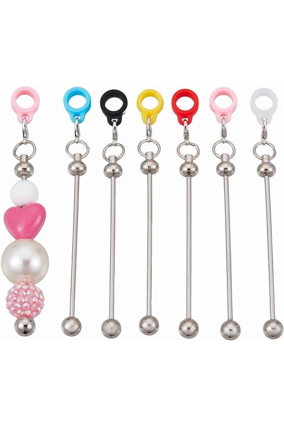 24pcs 6 Colors Silicone Straw Cap with Alloy Iron Bar Straw Charm Adapters Beadable Keychain Bar DIY Bead Keychain Bar Charms Cup Handle Chains Clips Silicone Straw Pendants for Decor Cup Mixed Color