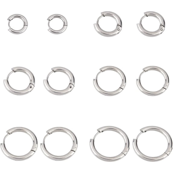 24pcs 6 Sizes 14.5-24mm Ring Huggie Hoop Earrings Stainless Steel Hoop Earring Hypoallergenic Round Earring for Women Stainless Steel Color Pin 1mm