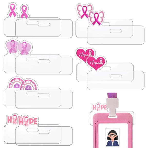 24pcs 6 Styles Pink Ribbon Badge Topper Badge Buddy Toppers for Nurse Gift Cute Badges Refrence Card Decorative Nursing Accessories 3x1.7 Inch
