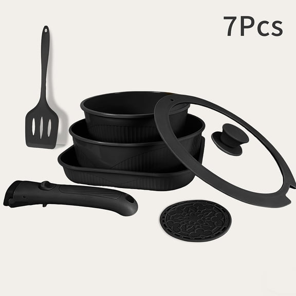 24pcs/7pcs/5pcs Non-Stick Cookware Set Induction-Ready Pots & Pans with Removable Handles, Includes Skillet, Frying Pan, Soup Pot, Steak Pan, Stackable Kitchen Accessories Easy to Clean for Home & RV