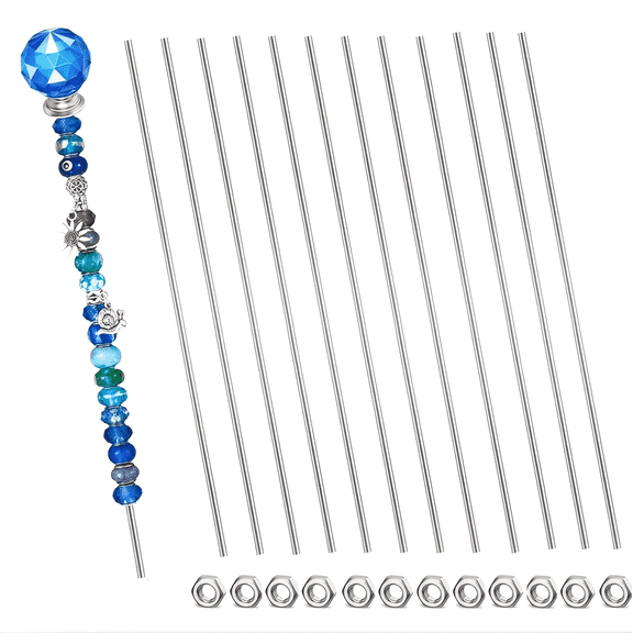 24pcs 8/32 Inch Threaded Rods with Hex Nuts M4 12 Inch 304 Stainless Steel Fully Rod Threaded, 12 Pcs Right Hand Threads &12 Pcs Hex Nuts for Beaded Garden Stake Rods (300MM)