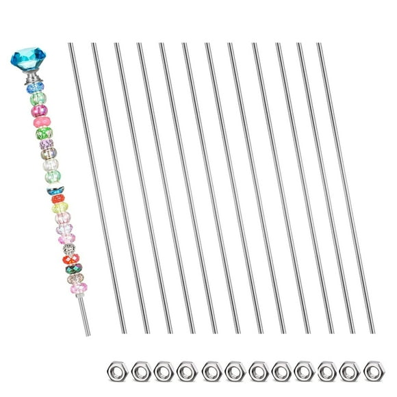24pcs 8/32 Inch Threaded Rods with Hex Nuts M4 8 Inch 304 Stainless Steel Fully Rod Threaded, 12 Pcs Right Hand Threads &12 Pcs Hex Nuts for Beaded Garden Stake Rods (200MM)