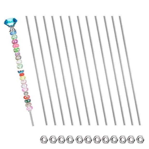 24pcs 8/32 Inch Threaded Rods with Hex Nuts M4 8 Inch 304 Stainless Steel Fully Rod Threaded, 12 Pcs Right Hand Threads &12 Pcs Hex Nuts for Beaded Garden Stake Rods (200MM)