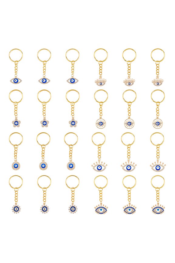24pcs 8 Styles Keychain Rhinestone Keychain Accessories Sparkling Key Ring Charm Cute Tassel Keychain Charm Hanging Decoration DIY