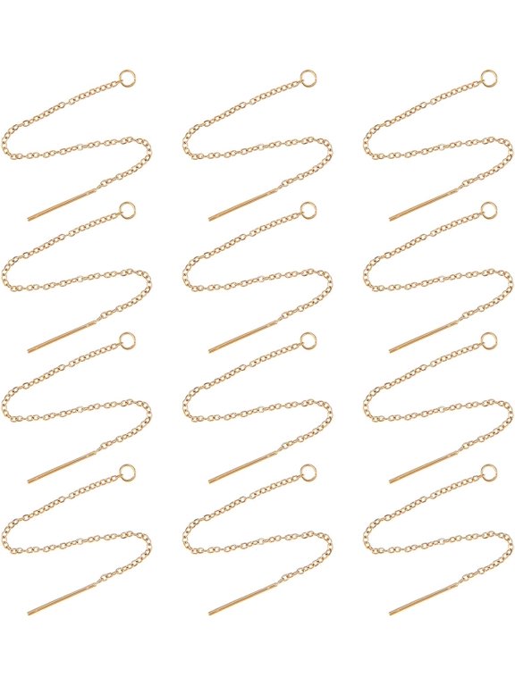 24pcs About 90mm Golden Ear Threads Hypoallergenic Stainless Steel Ear Threads Earring Threader with Loop