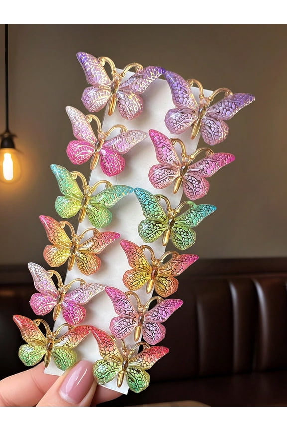 24pcs Acrylic 3D Butterfly Hair Clips, Gradient Translucent Alligator Clips for Ponytails Braids, Cute Daily Hair Accessories Transparent