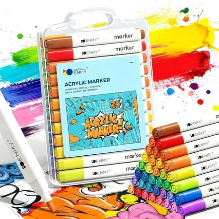 24pcs Acrylic Paint Pens Markers, Acrylic Marker Pen Set 2mm Painting for Wood, Canvas, Stone, Rock Painting, Glass, Ceramic Surface, DIY