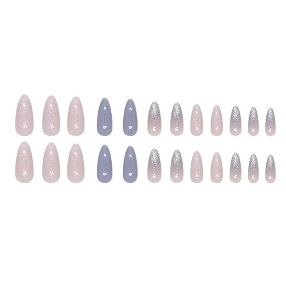 24pcs Almond Press On Nails Glossy Acrylic False Nails with Sparkling Finish Artificial Nails for Girls and Women