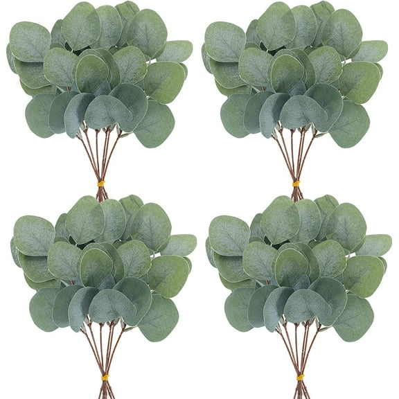 24pcs Artificial Seeded Eucalyptus Leaves Stems Faux Silver Dollar Eucalyptus Greenery Stems for Wedding Bouquets Centerpiece Home Decor A